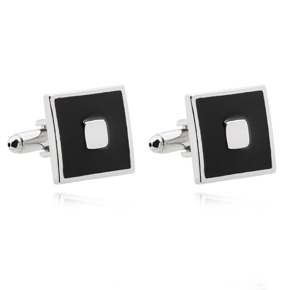 Square French Business Cufflinks for Men, 1.7cm x 1.7cm, Elegant Shirt Accessories, Formal Style, Silver Finish