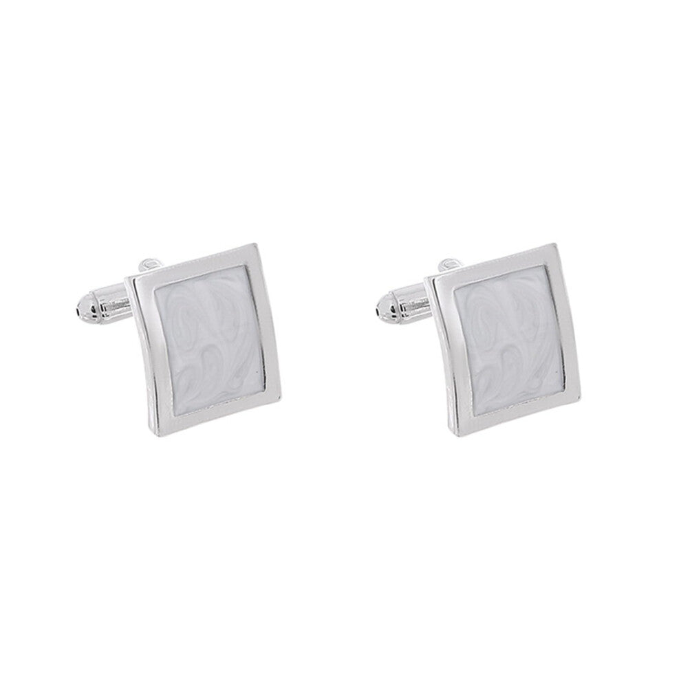 Men's Rectangular Cufflinks with Gift Box for Wedding Shirts, White Color, Stainless Steel, Classic Style