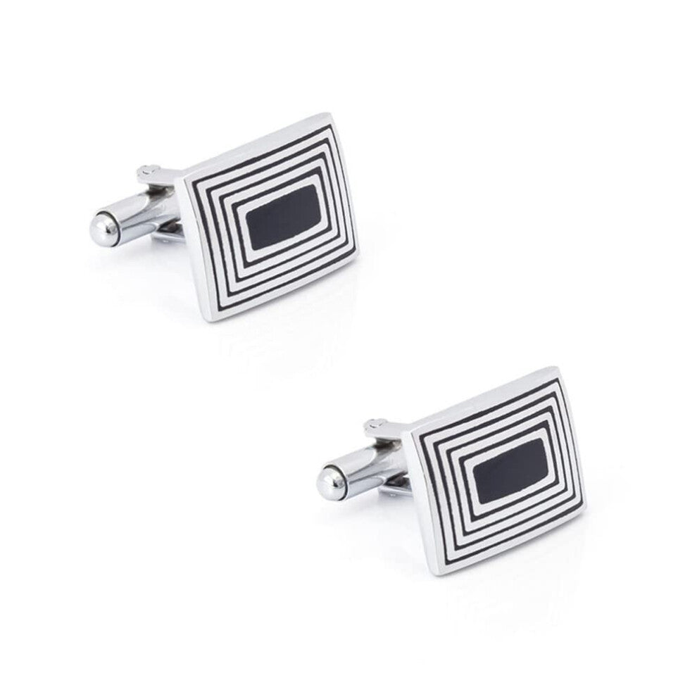 Rectangular Black Enamel Metal Cufflinks for Men, Casual French Shirt Cuff Accessories, Elegant Design
