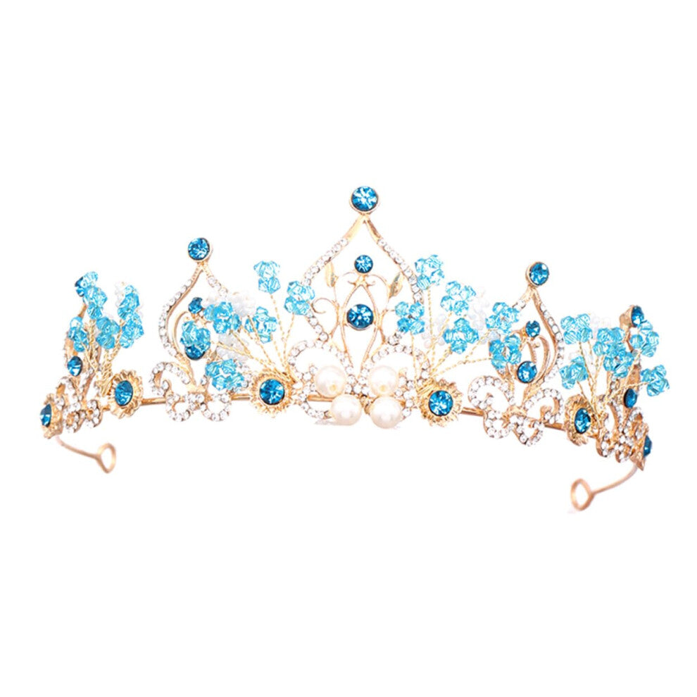 Crown Children's Hair Jewellery Tiara for Girls, Exquisite Blue Metal Headband Party Accessory, Bridal Headdress