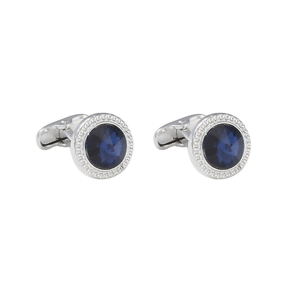 Men's Cufflinks Blue Round Zirconia Alloy Shirt Cufflinks Elegant Accessories for Men