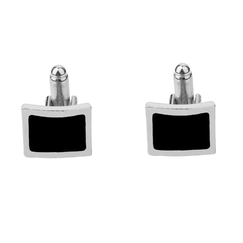 Cufflinks for Men Wedding Set, Silver Black Rectangular Alloy Dress Shirt Cufflinks for Formal Occasions