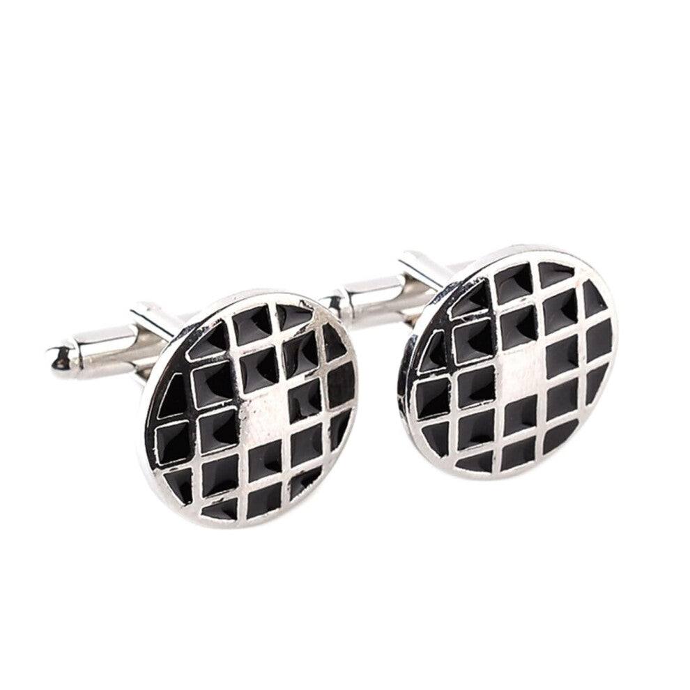 Cufflinks for Men, Round Silver and Black Alloy Dress Shirt Cufflinks, Stylish Formal Accessory for Men