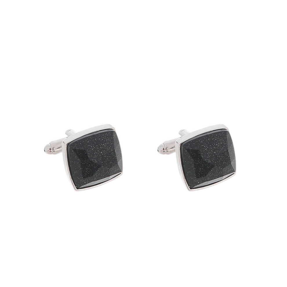 Cufflinks Men's Square Alloy Cufflinks in Silver and Black with Cubic Zirconia for Formal Shirts