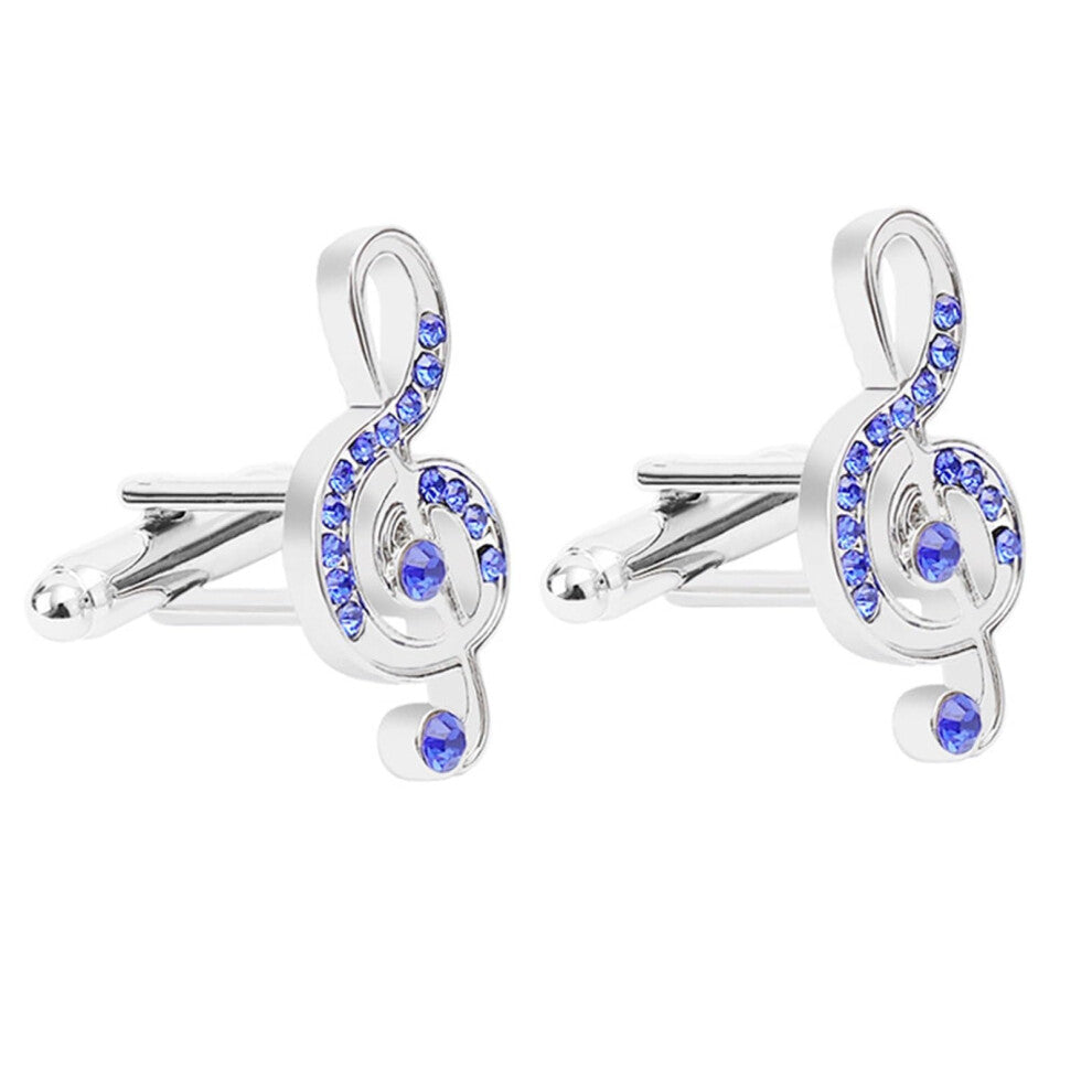 Mens Note Blue Round Cubic Zirconia Cufflinks and Tie Clip Set for Business and Wedding Formal Attire