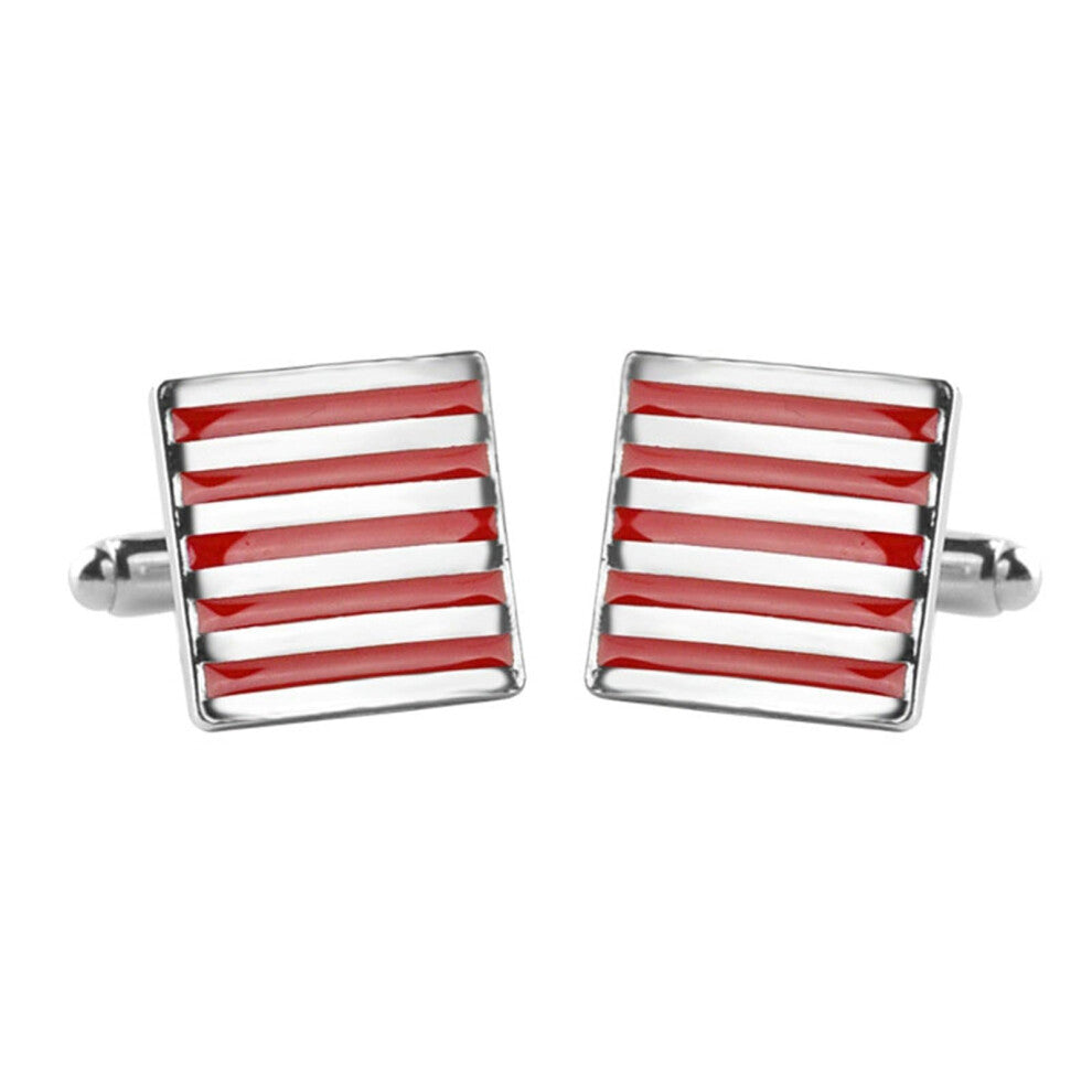 Men's Red Striped Cufflinks Wedding Gift for Shirt with Box Elegant Men's Accessories