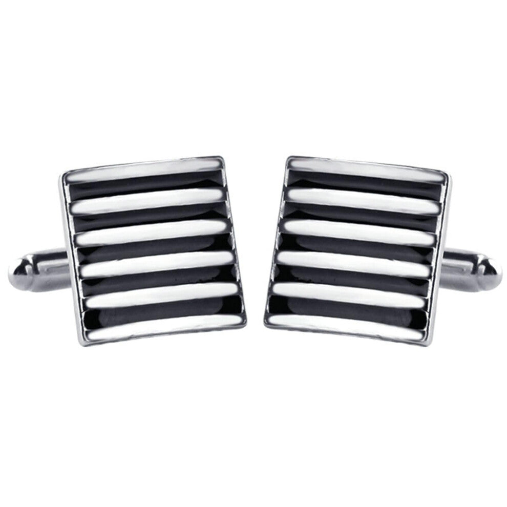 Cufflinks Men's Shirt Personalized Silver Rectangle Striped Cufflinks with Gift Box for Formal Wear
