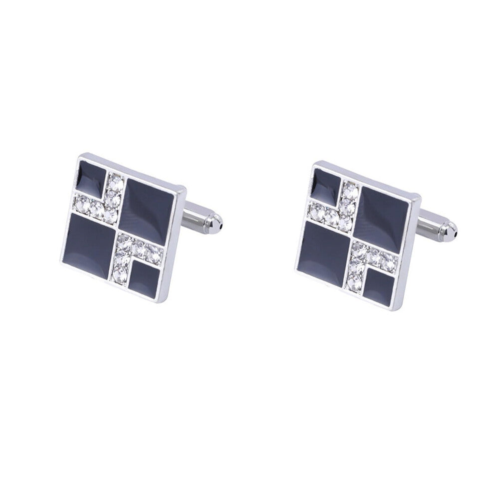 Men's Cufflinks with Engraving, Silver and Gold Square Cufflinks with Purple Zirconia for Business Style 4