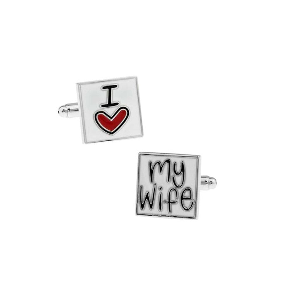 Cufflinks Engraved Men's Cuff Links Silver Black White Brass I Love My Wife Gift No Gemstone Formal Accessories