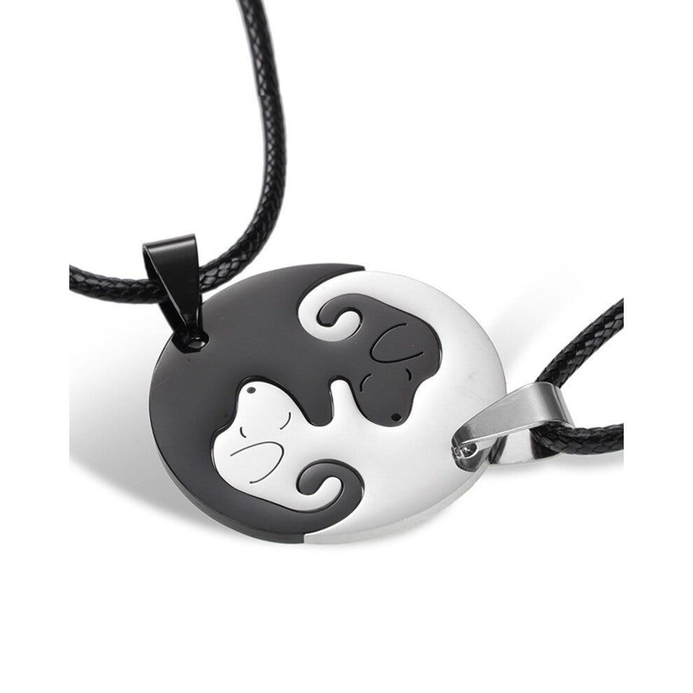 BFF Friendship Necklace Set of 2, Dog-Puppy Yin Yang Puzzle Pendant, Matching Jewelry for Women and Men, Dog Lovers