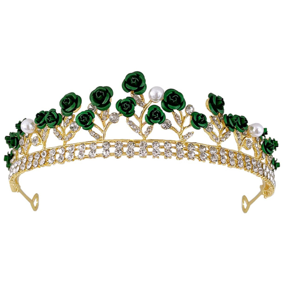 Rosenkrone Prinzessin Crown for Women and Girls, Green Bridal Hair Accessories, Cosplay Headpiece, Zinc Alloy