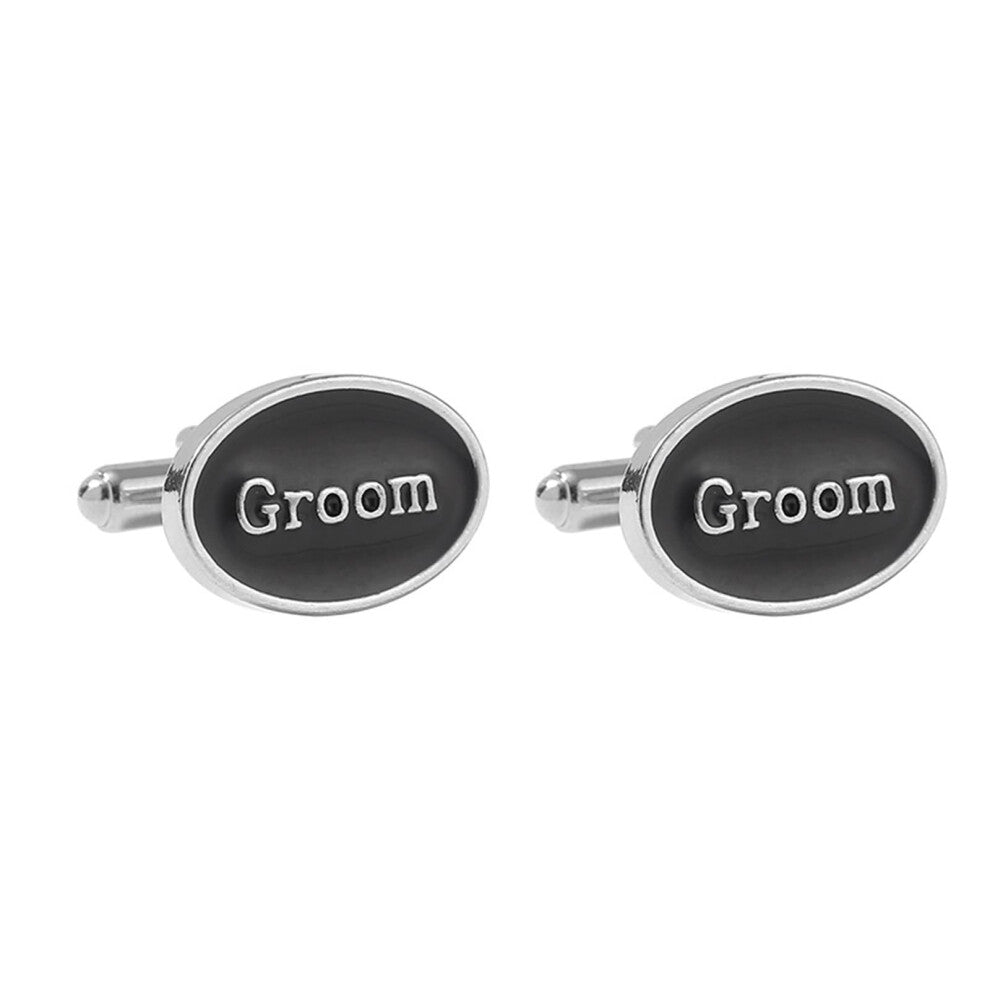 Cufflinks Wedding Theme Cufflinks Box for Men, Silver and Black Business Cufflinks for Groom, Stylish Formal Accessories