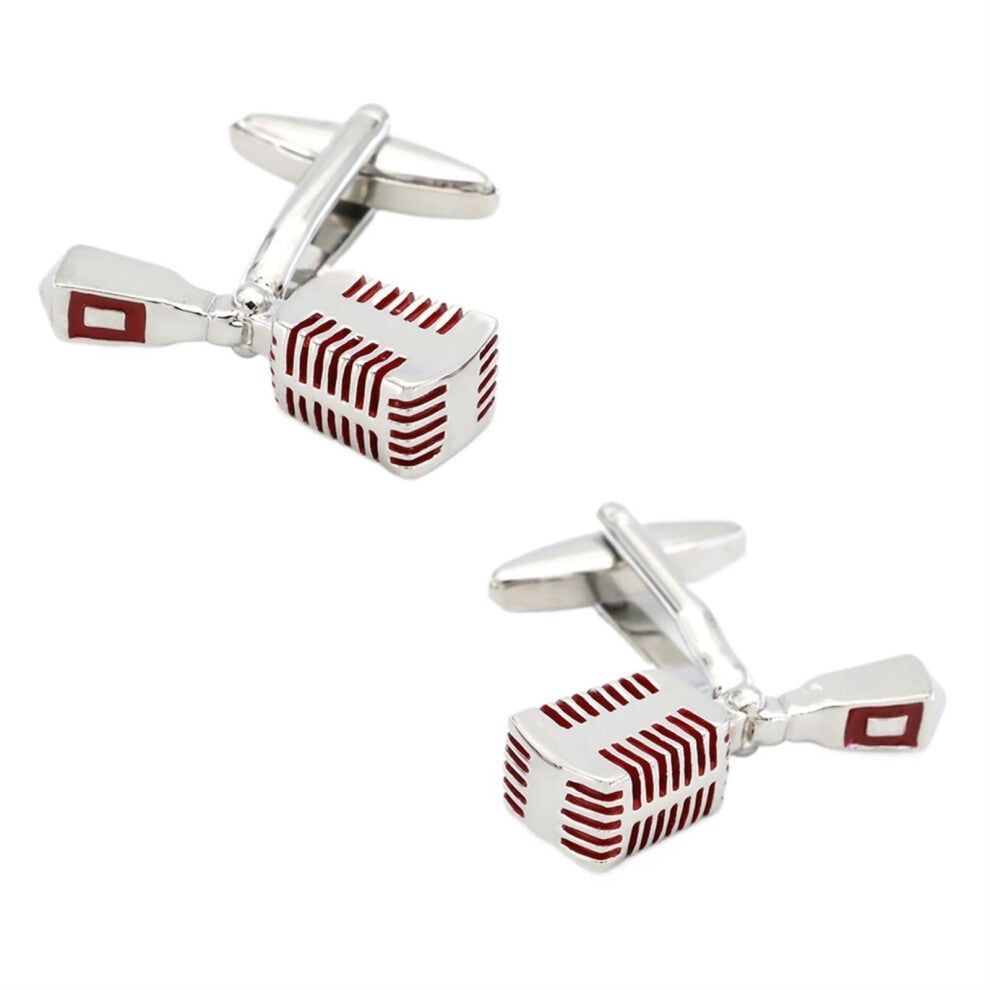 Cufflinks for Men, Microphone Shaped Cufflink Set, Classic Business and Wedding Cufflinks for Suits, Red Color