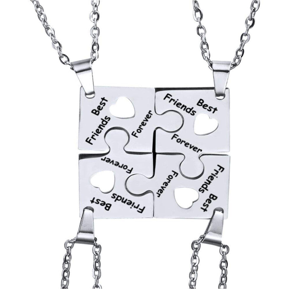 Best Friends Necklaces Pack of 4, Stainless Steel BFF Puzzle Keyring Jewelry Gifts for Women and Teen Girls