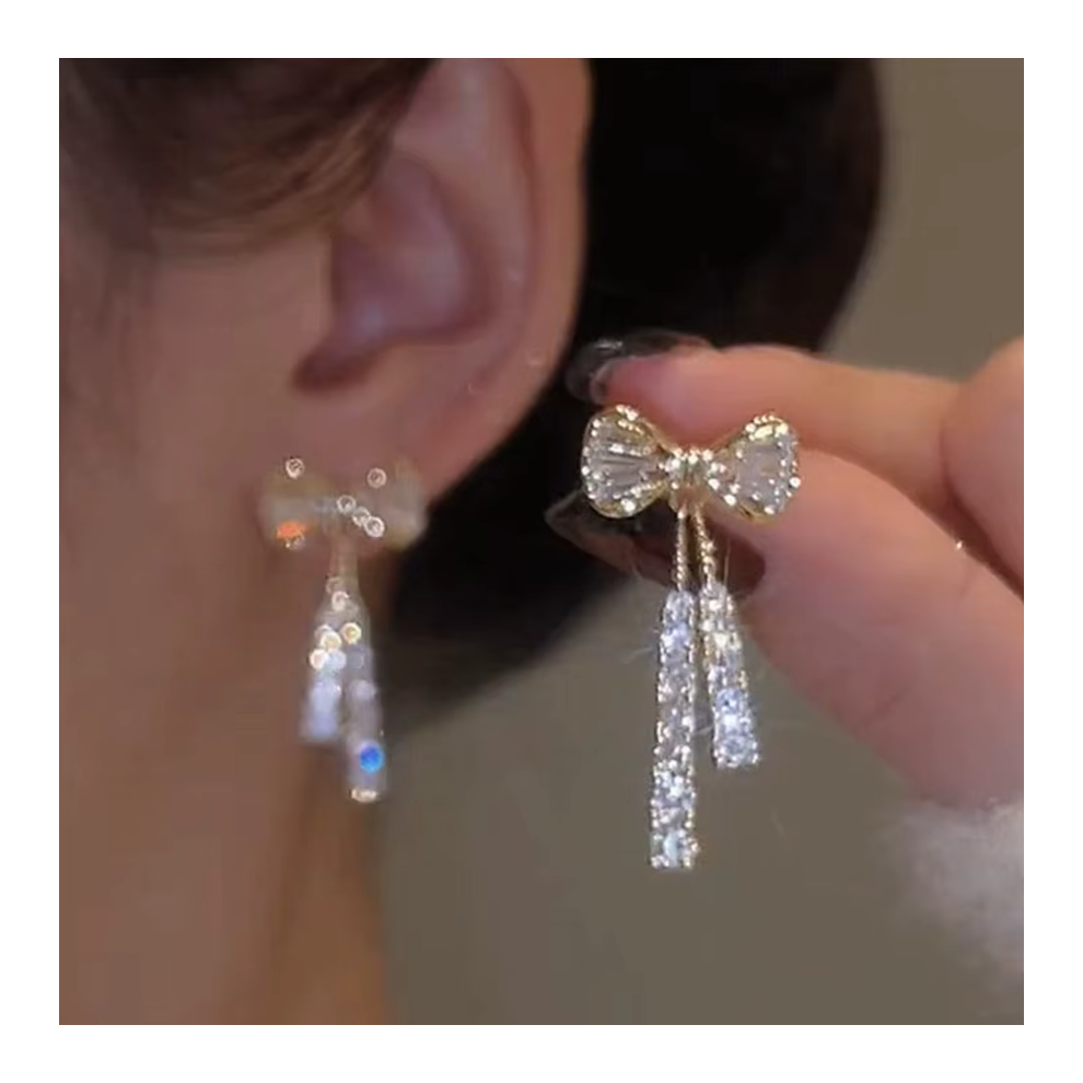 Fashion Zircon Bow Earrings Acrylic Crystal Tassel Earrings For Women Fashion Party Jewelry Trendy Accessories Gifts