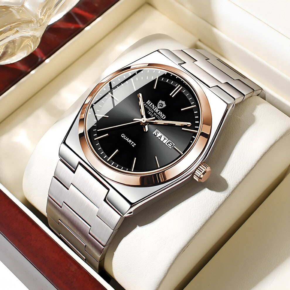 (Interlaced rose gold - black surface) Men's watches, fully automatic, fashionable, business and trendy men's brand-name wristwatches