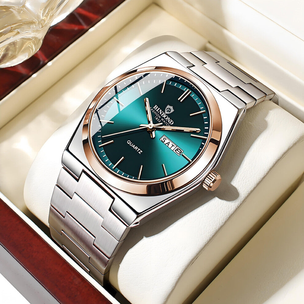 (Interlaced rose gold - green surface) Men's watches, fully automatic, fashionable, business and trendy men's brand-name wristwatches