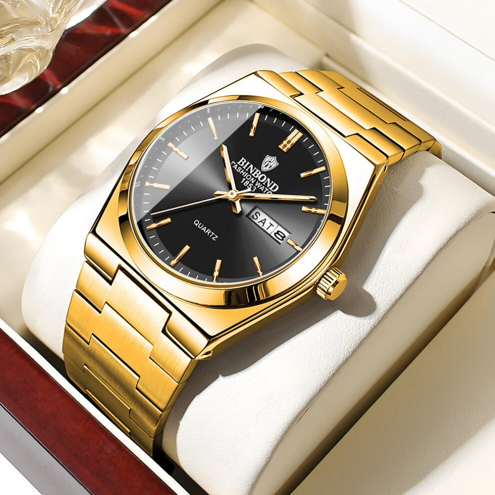 (All gold - black surface) Men's watches, fully automatic, fashionable, business and trendy men's brand-name wristwatches