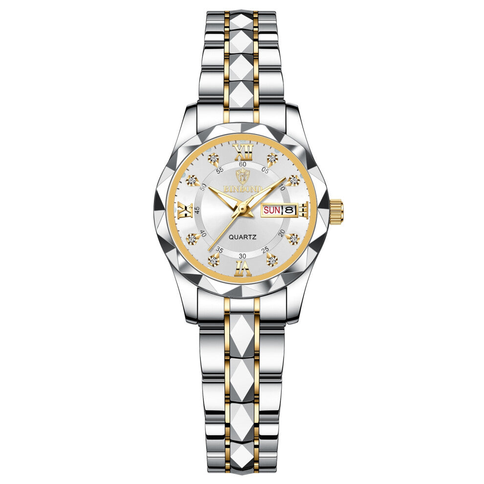 (Women's style - interlaced gold - white face) Ladies' watches, female students' fashionable luminous watches, women's light luxury quartz wristwatche