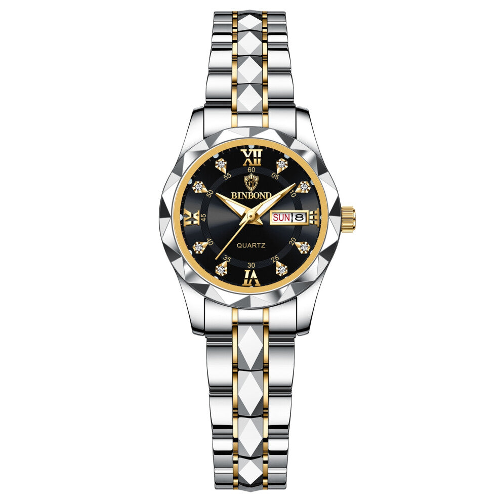 (Women's style - interlaced gold - black dial) Ladies' watches, female students' fashionable luminous watches, women's light luxury quartz wristwatche