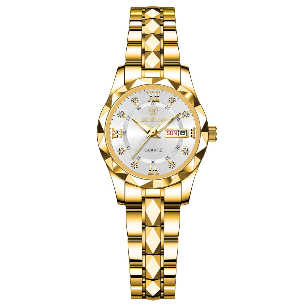 (Women's style - all gold - white face) Ladies' watches, female students' fashionable luminous watches, women's light luxury quartz wristwatches