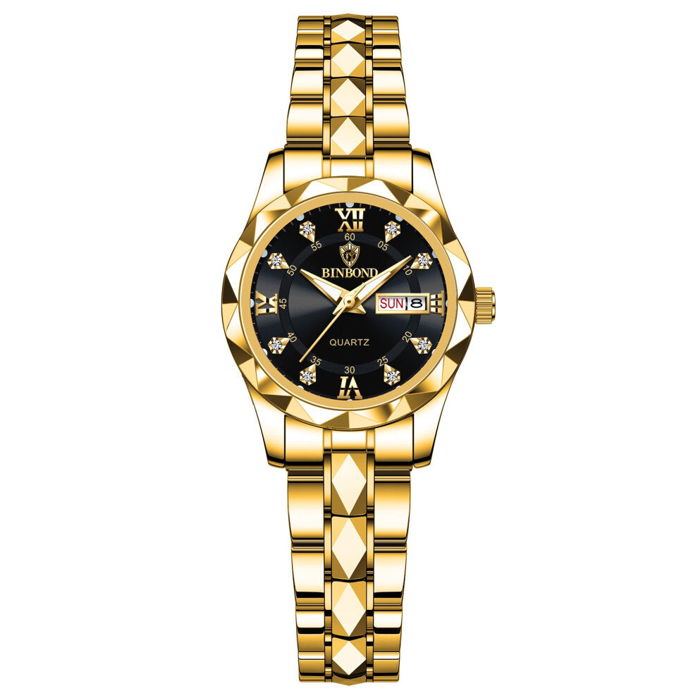 (Women's style - all gold - black face) Ladies' watches, female students' fashionable luminous watches, women's light luxury quartz wristwatches
