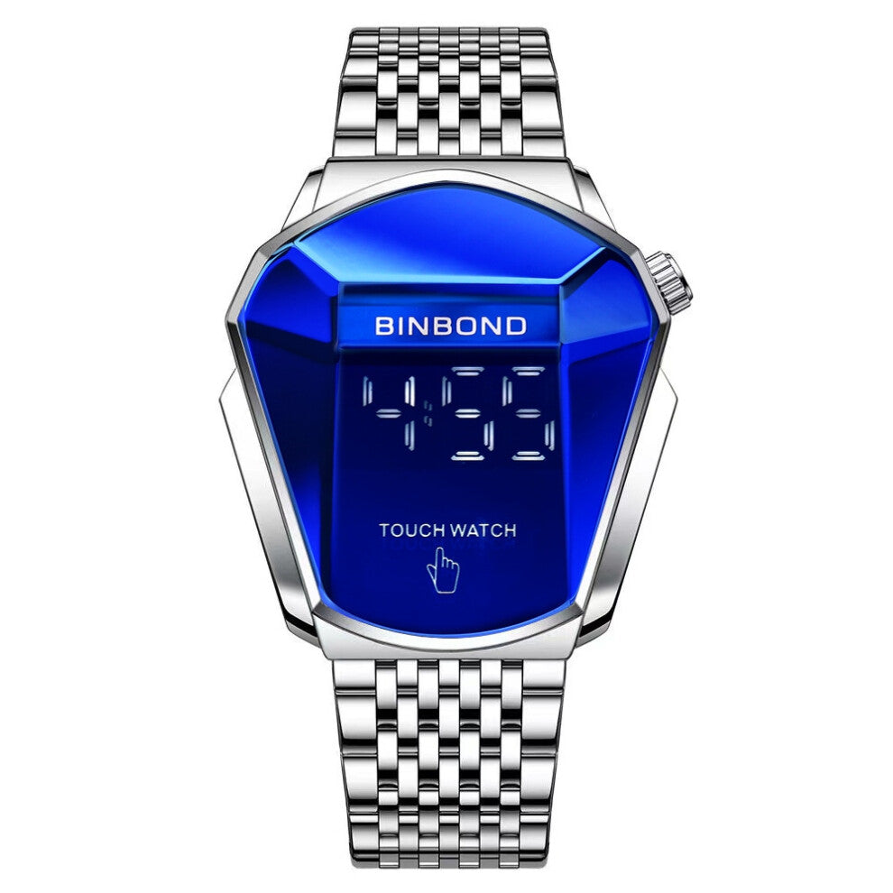 (Touch screen - white steel blue) Men's watches, trendy watch style, motorcycle concept watches, men's black technology watches