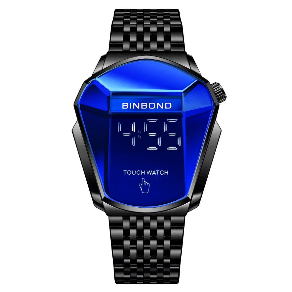 (Touch screen - black steel blue) Men's watches, trendy watch style, motorcycle concept watches, men's black technology watches