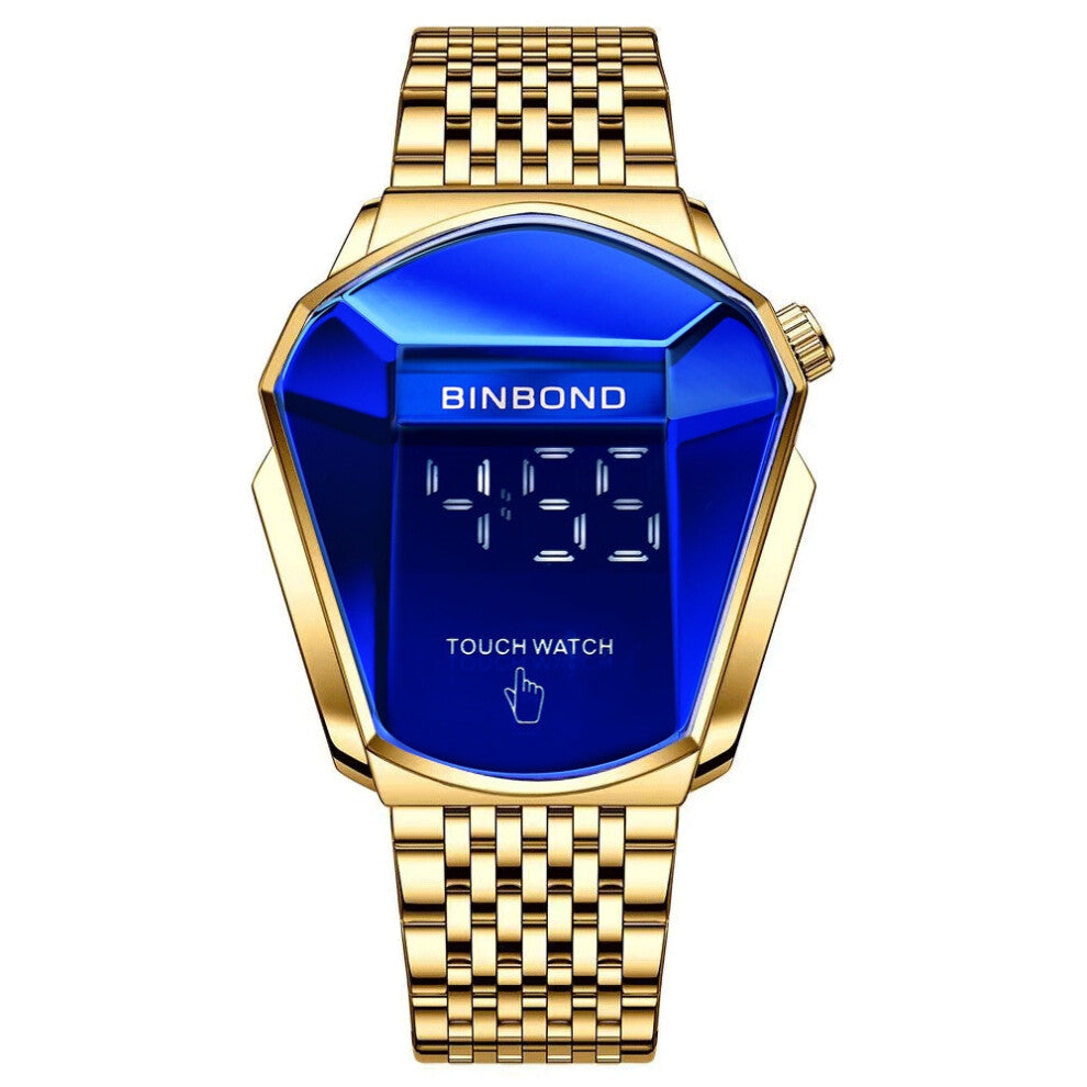 (Touch screen - all gold blue) Men's watches, trendy watch style, motorcycle concept watches, men's black technology watches