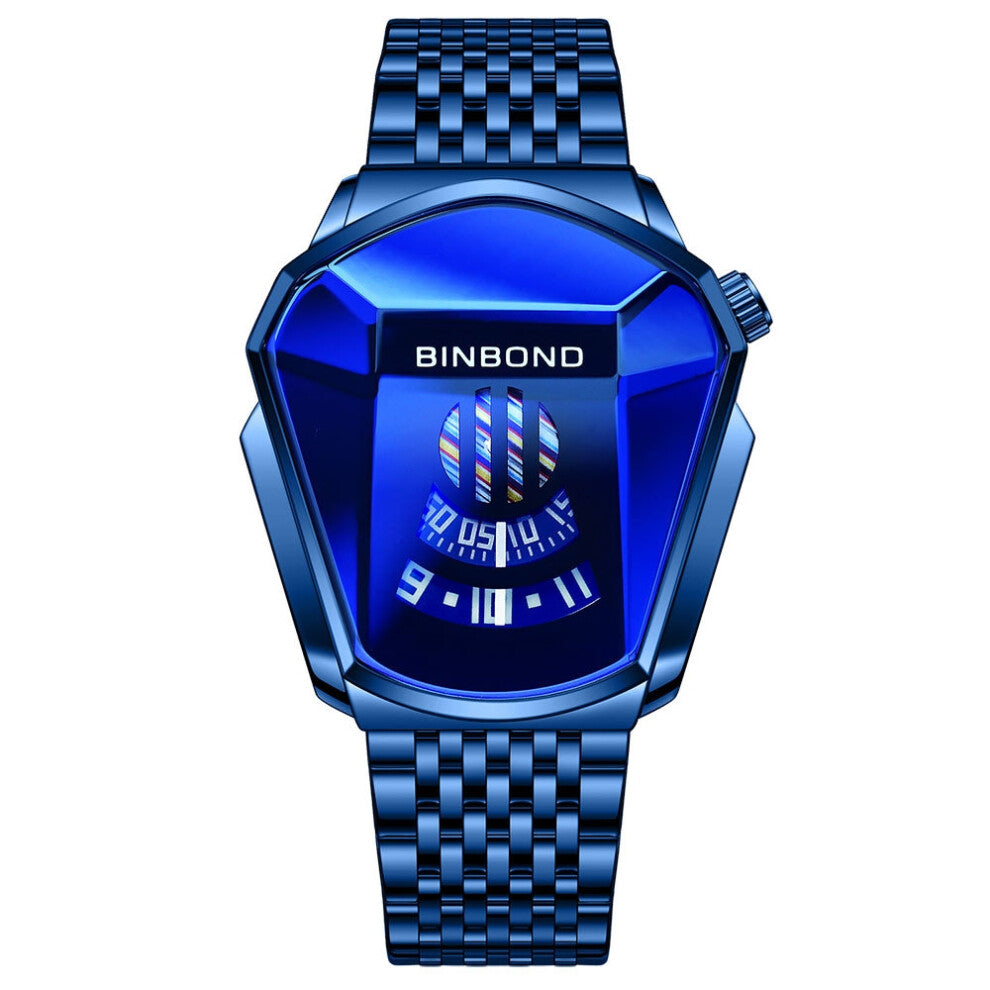 (Blue steel band - blue shell - blue surface) Men's watches, trendy watch style, motorcycle concept watches, men's black technology watches
