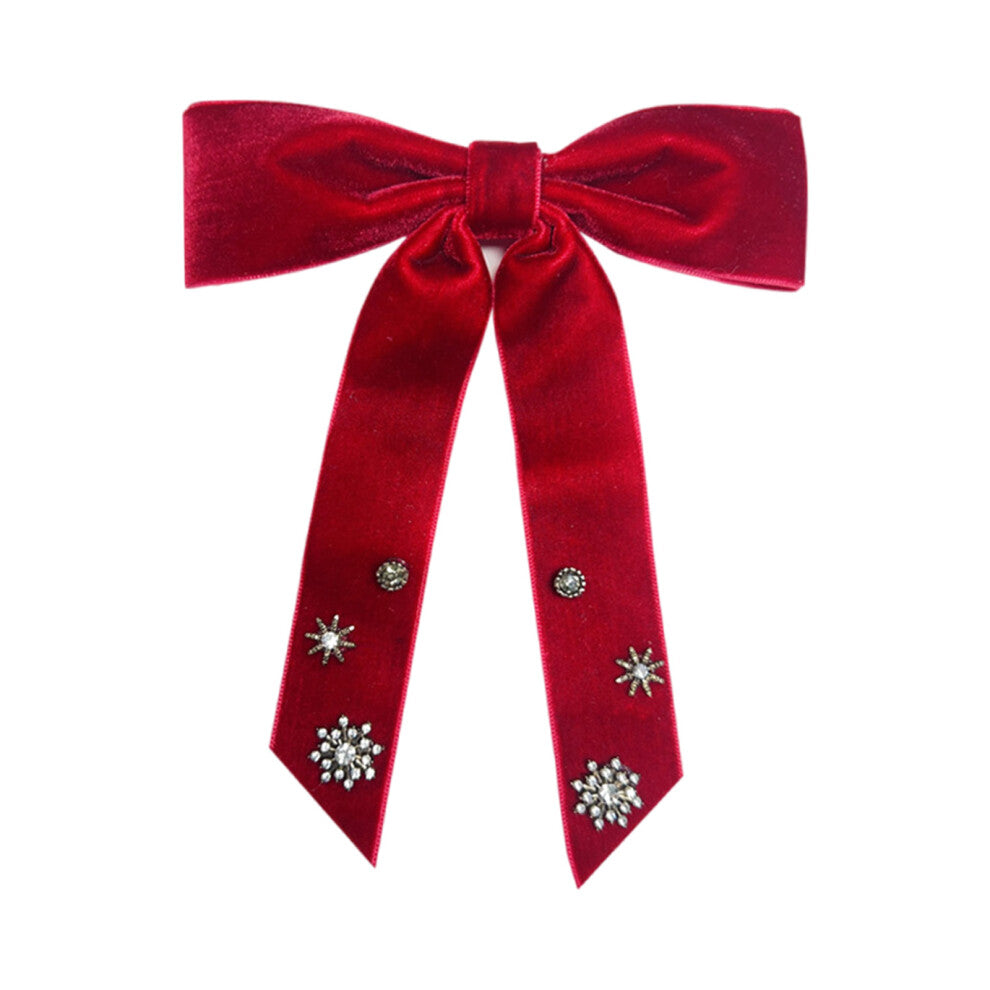 Elegant Rhinestones Snowflake Bowtie Brooch Uniform-Wine Red