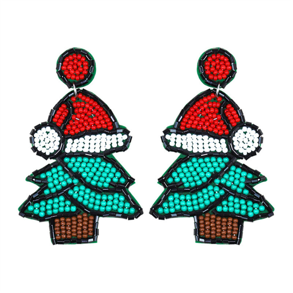 Festive Christmas Rhinestones Bead Earrings-hat christmas tree