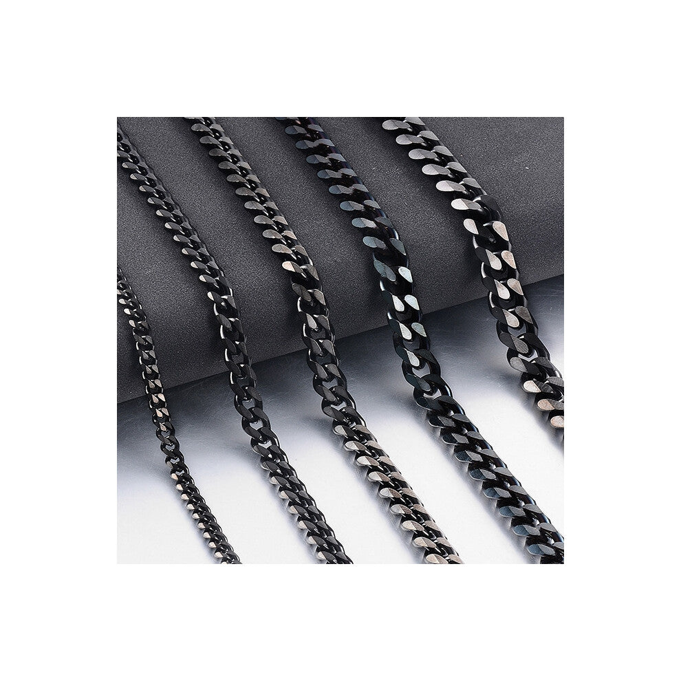 (Black: 3mm wide, 45cm) Six-sided polished Cuban chain hip-hop niche individuality stainless steel necklace diy accessory chain 18K fashionable and si