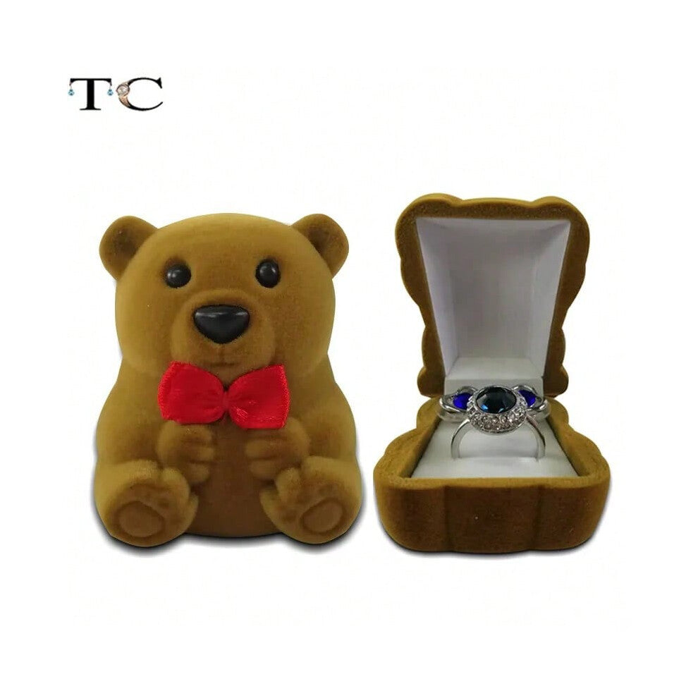 (Bear) Creative Velvet Jewelry Box Mini Container Ring Box Earrings Rings Storage Box Small Accessories Display Gift Box