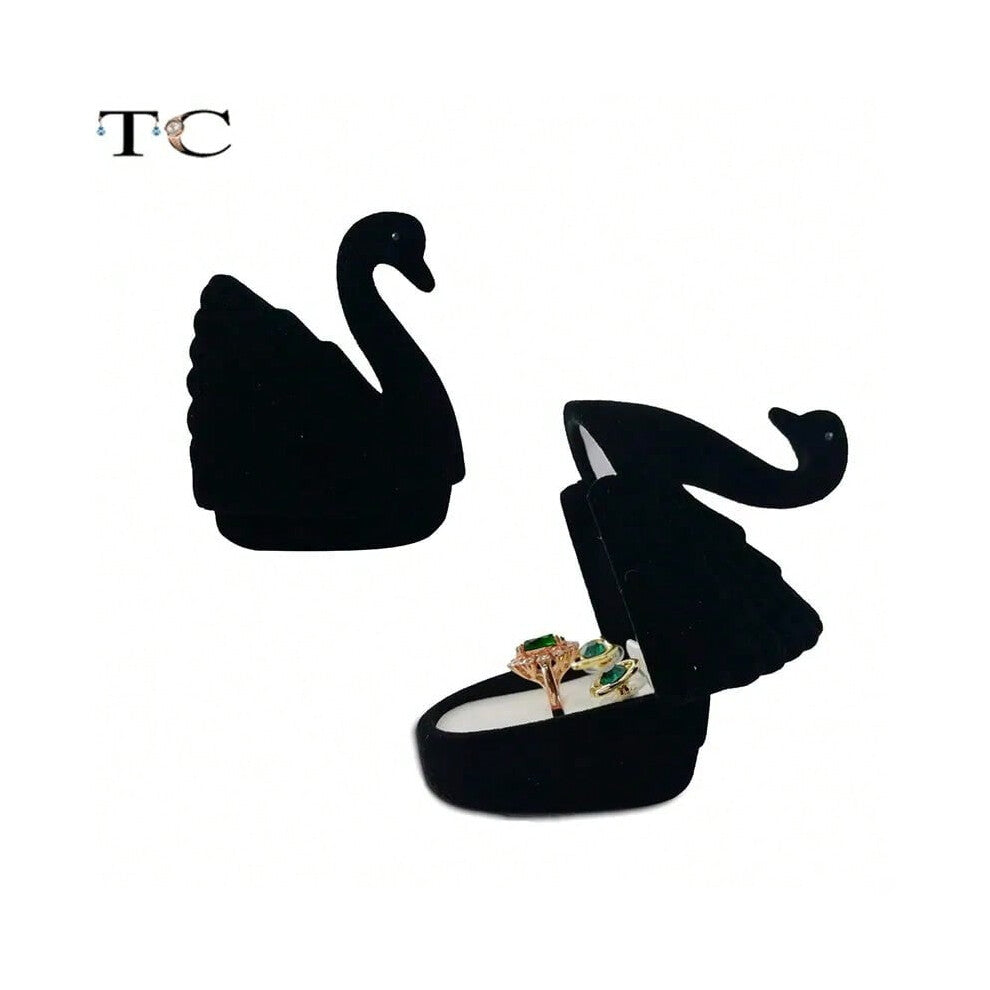 (Black Swan) Creative Velvet Jewelry Box Mini Container Ring Box Earrings Rings Storage Box Small Accessories Display Gift Box