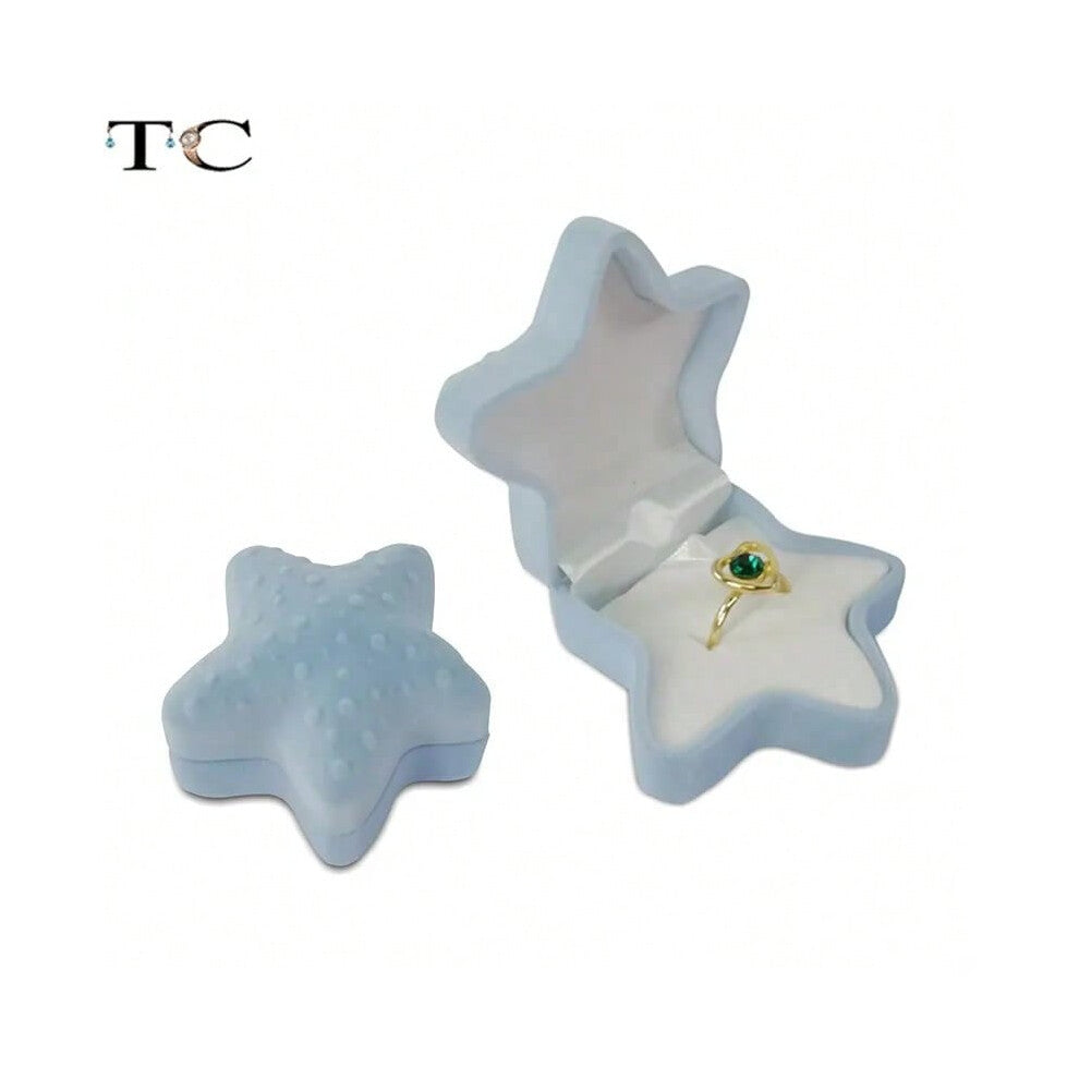 (Starfish Blue) Creative Velvet Jewelry Box Mini Container Ring Box Earrings Rings Storage Box Small Accessories Display Gift Box
