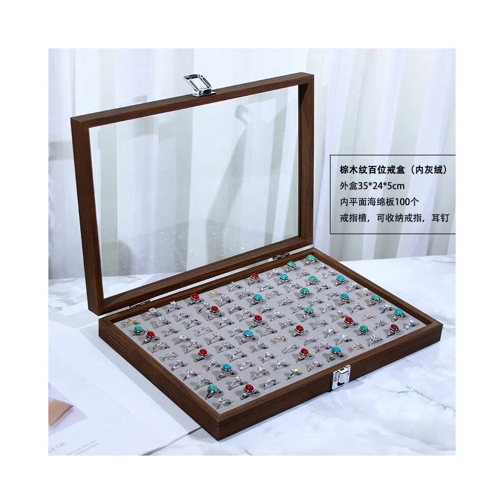 (Walnut grain flat earring ring box (gray velvet inside)) New Bla Walnut Wood ain Jewelry Storage Box Display Tray Ring Earring Bracelet owcase Stand