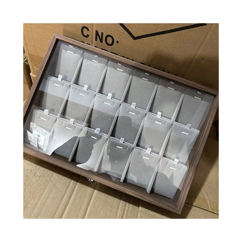 (Walnut grain 18-bit necklace box (grey velvet inside)) New Bla Walnut Wood ain Jewelry Storage Box Display Tray Ring Earring Bracelet owcase Stand Fa