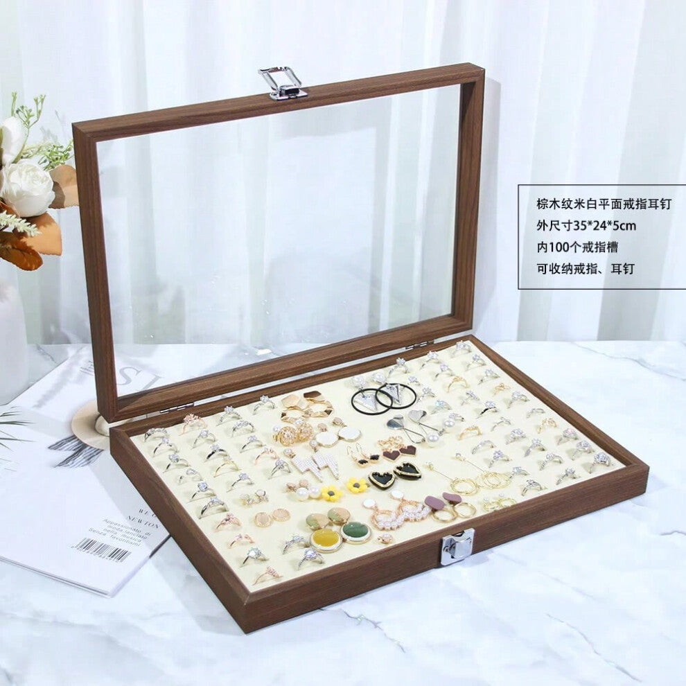 (Walnut grain flat earring ring box (beige velvet inside)) New Bla Walnut Wood ain Jewelry Storage Box Display Tray Ring Earring Bracelet owcase Stand
