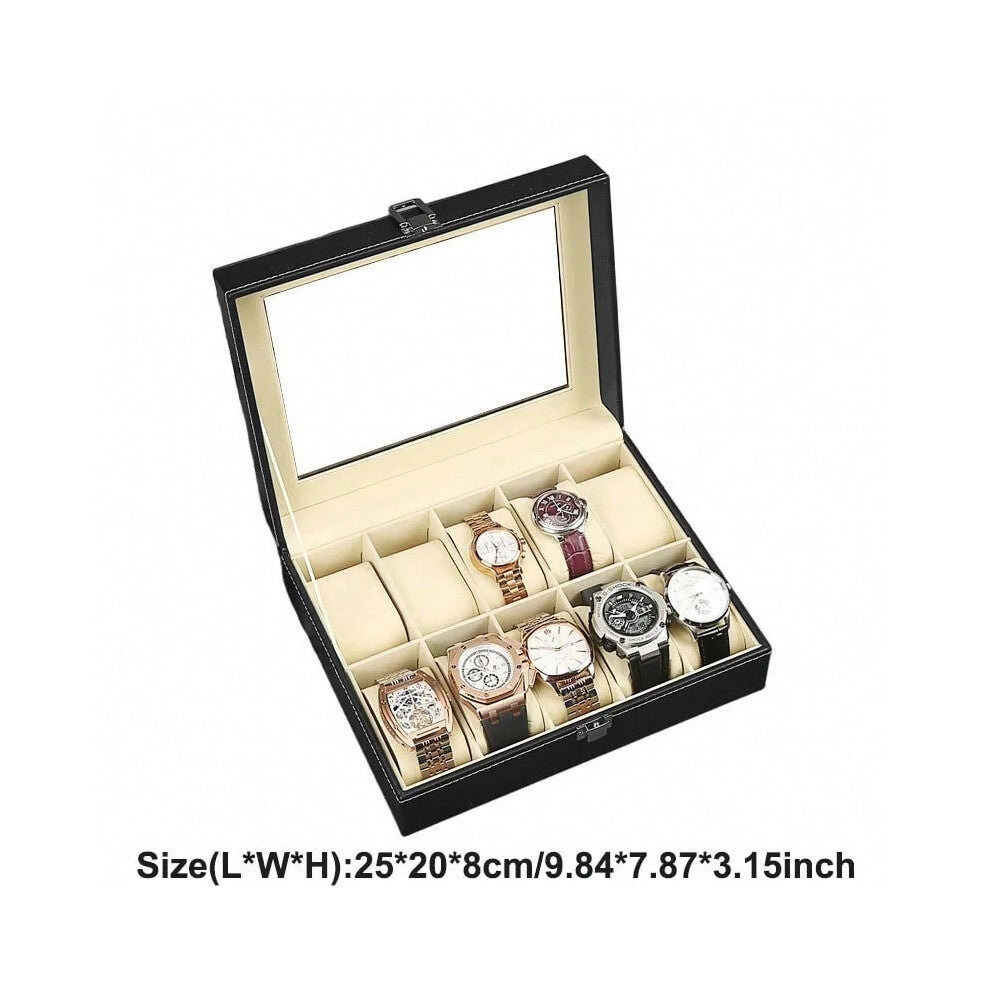 (PU 10 Positions) Retro new brown wood grain leather watch display box dirt-resistant moisture-proof  environmentally friendly  pu leather box