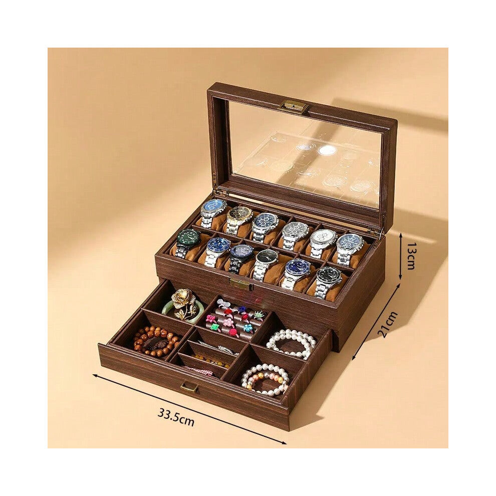 (wood grain 12x2) Retro new brown wood grain leather watch display box dirt-resistant moisture-proof  environmentally friendly  pu leather box