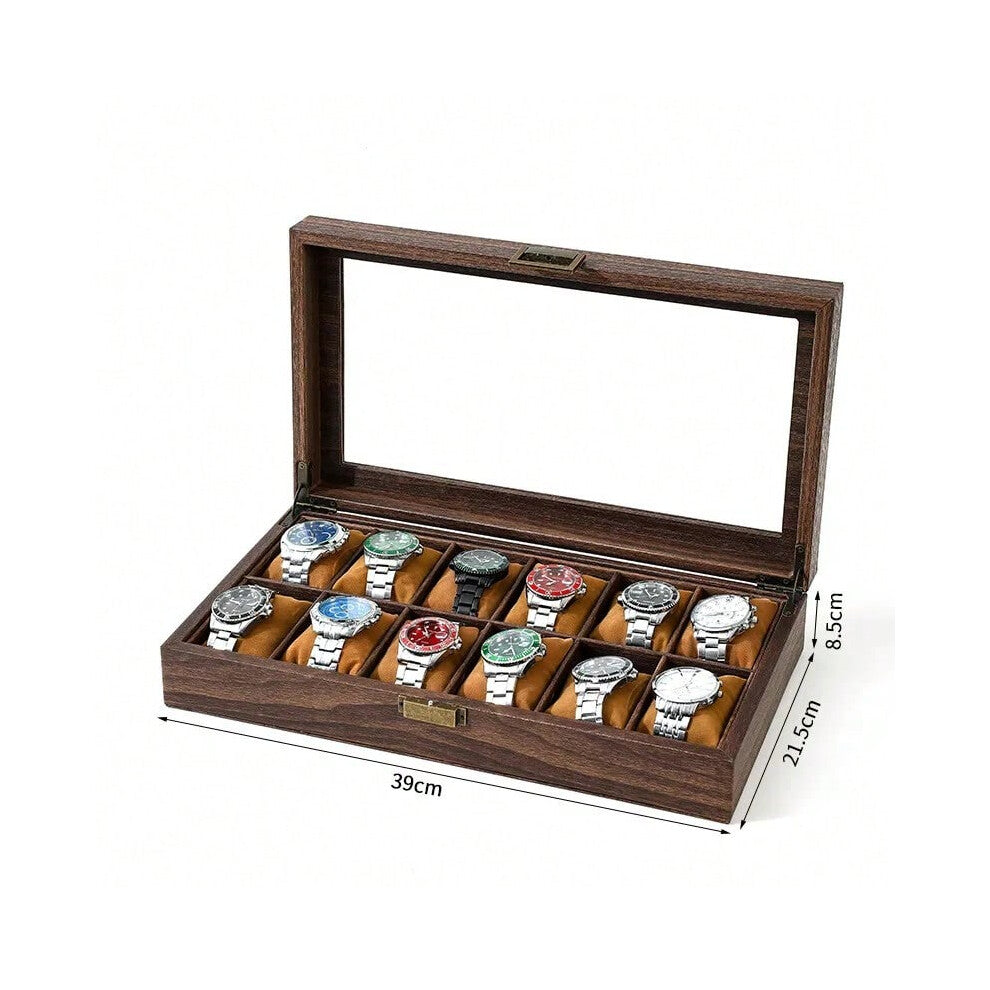 (wood grain 12) Retro new brown wood grain leather watch display box dirt-resistant moisture-proof  environmentally friendly  pu leather box
