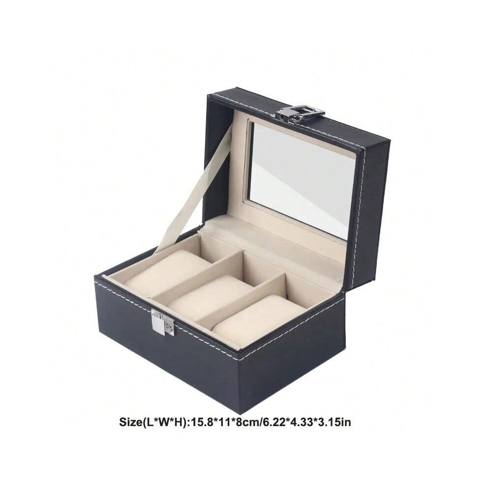 (PU 3 Positions) Retro new brown wood grain leather watch display box dirt-resistant moisture-proof  environmentally friendly  pu leather box