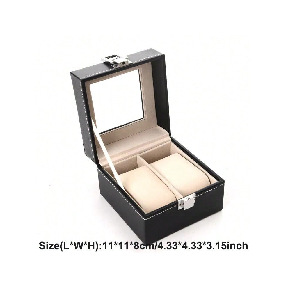 (PU 2 Positions) Retro new brown wood grain leather watch display box dirt-resistant moisture-proof  environmentally friendly  pu leather box