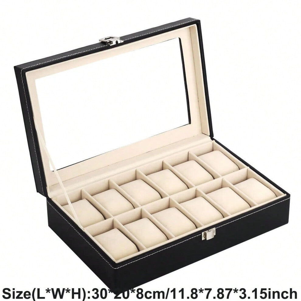 (PU 12 Positions) Retro new brown wood grain leather watch display box dirt-resistant moisture-proof  environmentally friendly  pu leather box