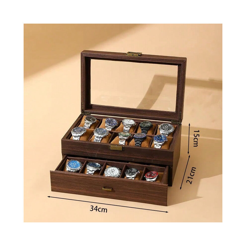 (wood grain 10x2) Retro new brown wood grain leather watch display box dirt-resistant moisture-proof  environmentally friendly  pu leather box