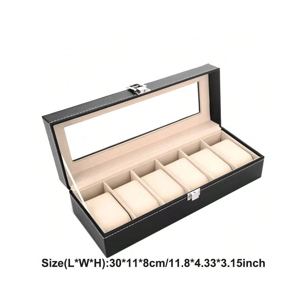 (PU 6 Positions) Retro new brown wood grain leather watch display box dirt-resistant moisture-proof  environmentally friendly  pu leather box