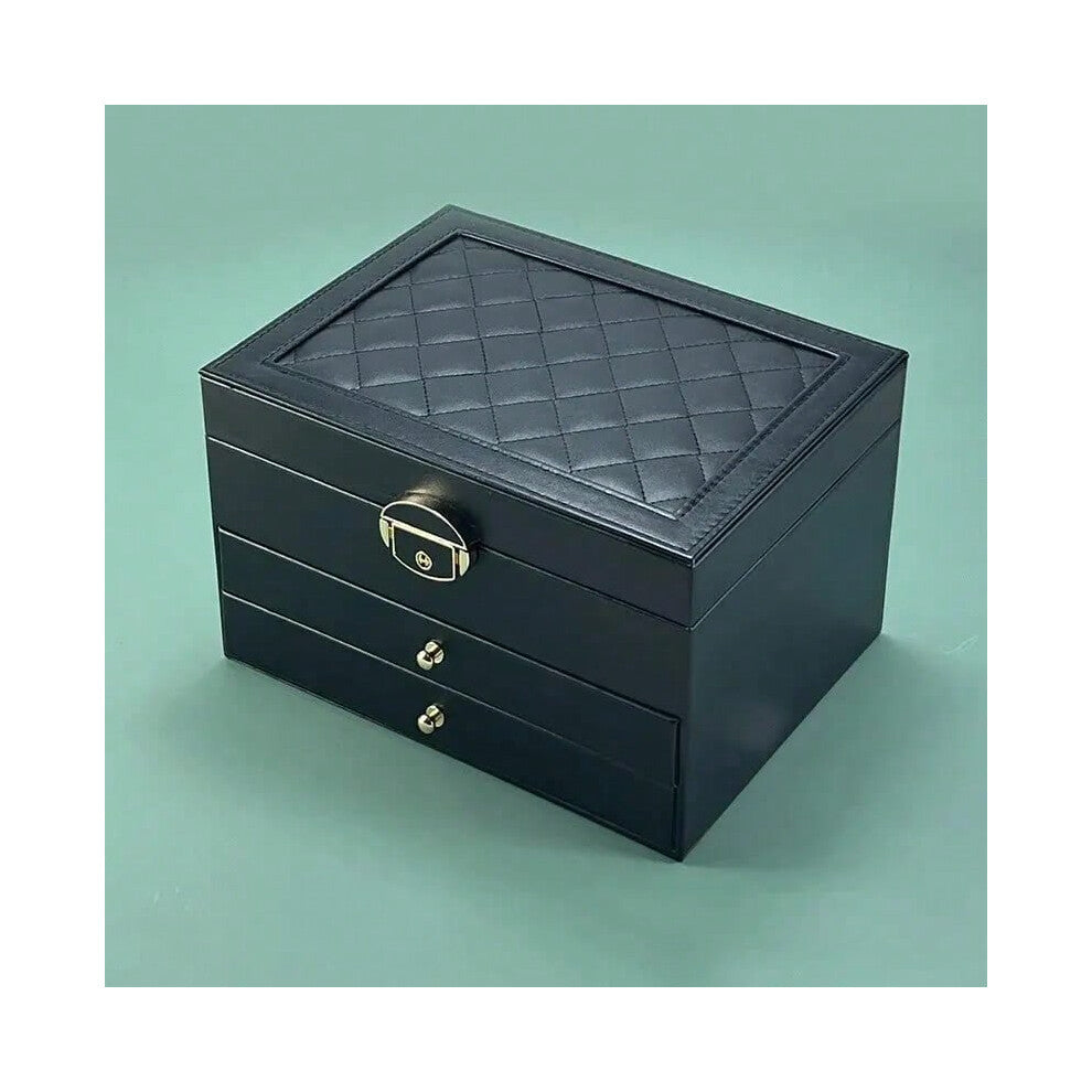 (Black, L) High-end Jewelry Box Household, Multi-layer Drawer-type Oxidation, Large Capacity Earrings Earrings Jewelry Box