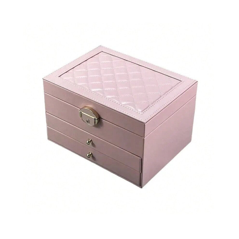 (Pink, L) High-end Jewelry Box Household, Multi-layer Drawer-type Oxidation, Large Capacity Earrings Earrings Jewelry Box