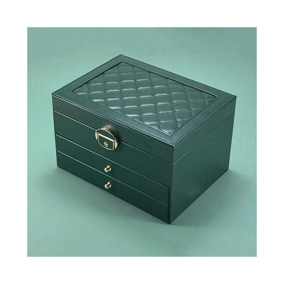 (Green, L) High-end Jewelry Box Household, Multi-layer Drawer-type Oxidation, Large Capacity Earrings Earrings Jewelry Box